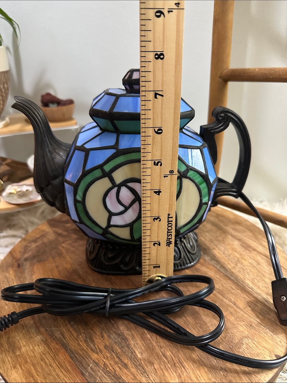 Tiffany Style Stained Glass Teapot With Flower Design Night Light Table Lamp - Picture 12 of 17